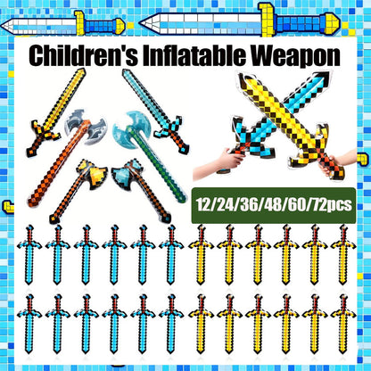 12-72Pcs Inflatable Weapons for Kids Pixel Diamond Swords Inflatable Sword for Theme Party Birthday Halloween Party Cosplay