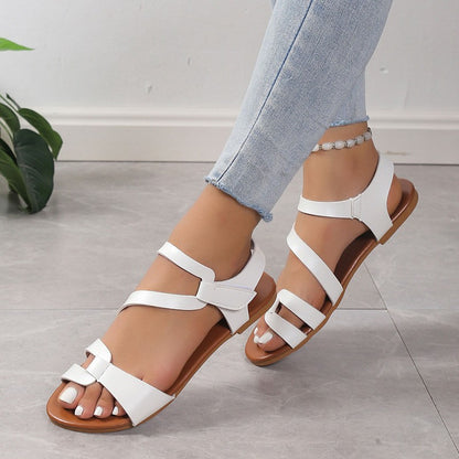 Women's Sandals Summer 2024 Flat Woman White Shoes Elegant Open Toe Beach Dress Flats for Women Outdoor Sandalias Plus Size 43