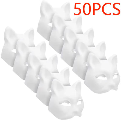 5-50Pcs Cat Fox Mask Halloween Blank Mask Costume for Adults for Holiday Party Role playing accessories