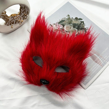 Halloween Plush Half Face Long Fur Animal Mask Masquerade Party Cosplay Costume Dress Up Prop  Cat Mask