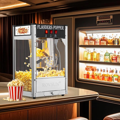 Máquina de pipoca comercial com chaleira de 8 onças, produz até 32 xícaras de pipoca fresca, ideal para cinemas residenciais e en