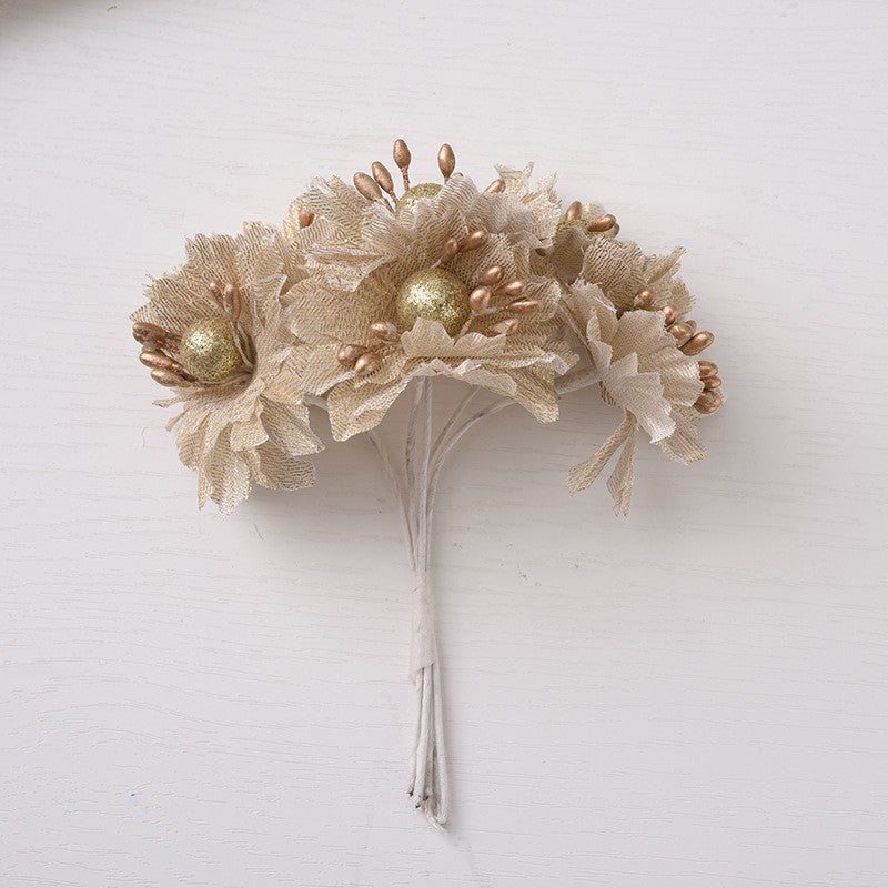 6PC Artificial Flowers Wedding Bouquet Scrapbook Christmas Decoration Wreath Home Garden Silk Stamen Tea Roses Bud Diy Gift Box