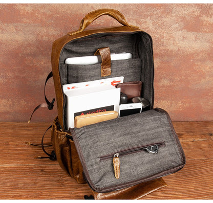 Retro cowhide backpack men and women trend outdoor travel bag leather business computer backpack large capacity