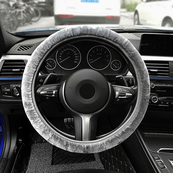 Premium Soft Short Fur Car Steering Wheel Cover High-density Warm Plush Winter Steering Wheel Protector Cover 38cm Accessories
