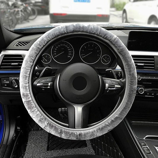 Premium Soft Short Fur Car Steering Wheel Cover High-density Warm Plush Winter Steering Wheel Protector Cover 38cm Accessories