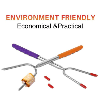 Telescopic BBQ Forks Marshmallows Roasting Sticks Stainless Steel Extendable Hot Dog Sausages Skewers Barbecue Tools