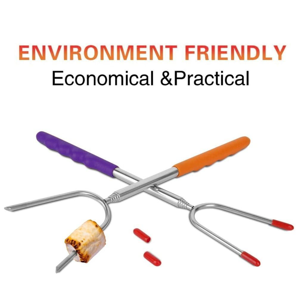 Telescopic BBQ Forks Marshmallows Roasting Sticks Stainless Steel Extendable Hot Dog Sausages Skewers Barbecue Tools
