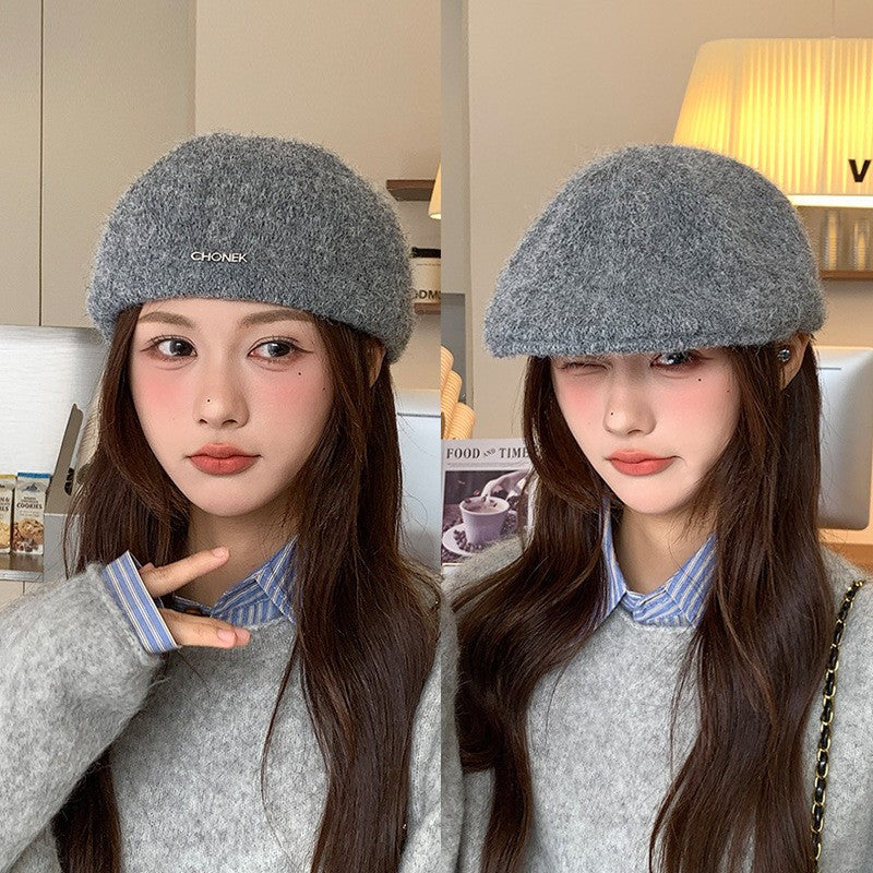 Autumn British Style Beret Hat Lady Vintage Flat Cap Winter Keep Warm Knitted Hat All-match Peaked Cap Forward Hat Wholesale