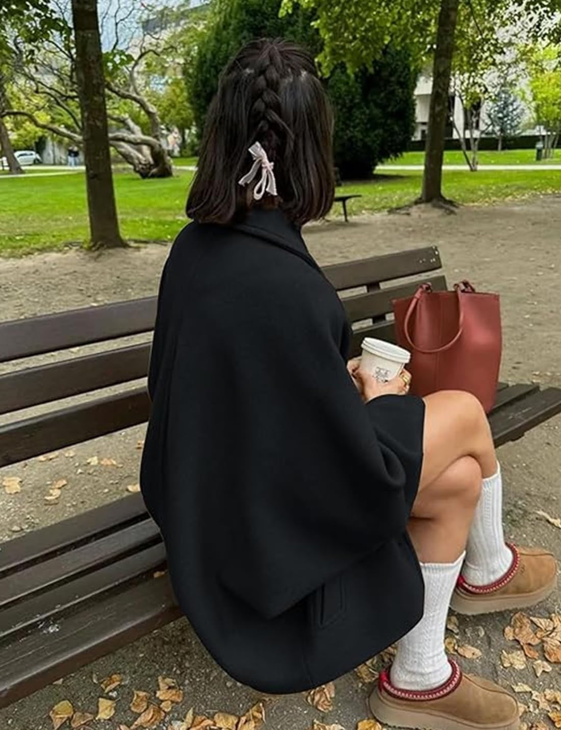 Women's Oblique Button Loose Batwing Sleeve Jacket Coat Lapel Double Pocket Warm Solid Vintage Outerwear Fall Winter Coat