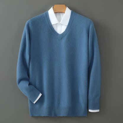Autumn And Winter New Warm Pure Mink Cashmere Sweater Men's V-neck Pullover Thickened Plus Size Knitted Bottoming Shirt