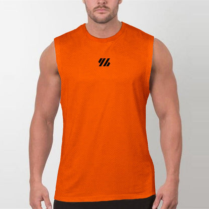 Mens Running Sleeveless Sport Tank Tops Gym Bodybuilding Fitness Workout Muscle Vests Mesh Cool Breathable Quick Dry T-Shirts