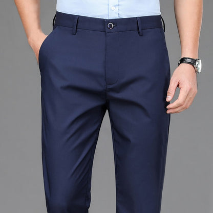 Calça Masculina Elástica Preta Lisa Casual Inteligente Calça Social Masculina para Escritório de Secagem Rápida Calça Coreana Reta Nova Primavera Outono