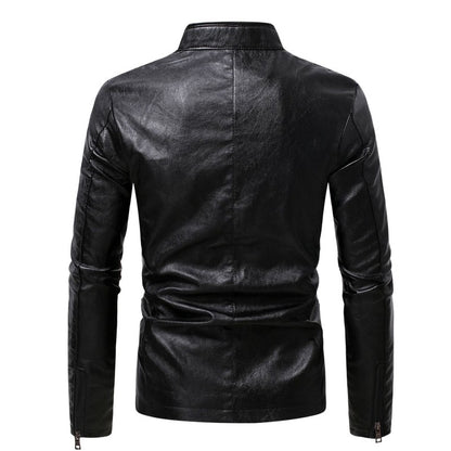 2024 Spring New Men's Business Casual Slim Long-sleeved Pu Leather Jacket Jacket Side Seam Pocket Zipper Solid Color