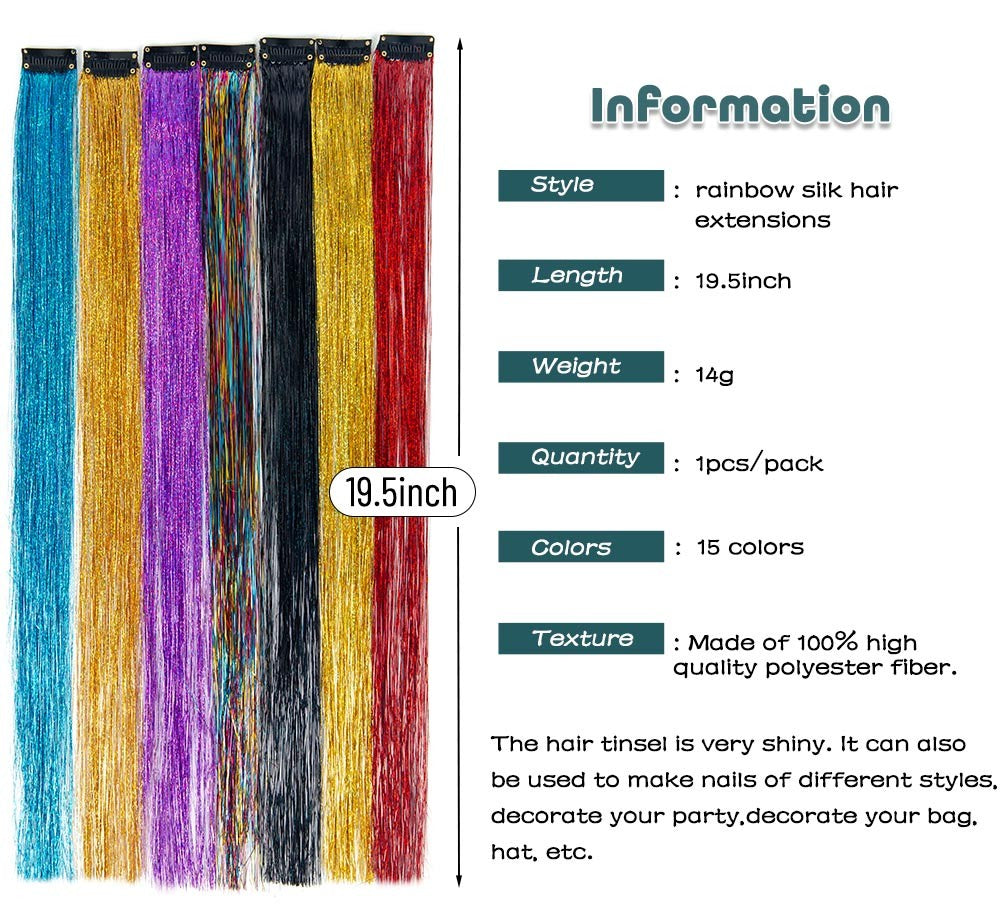 Presilha de Extensão de Cabelo Brilhante Fio de Cabelo Cintilante Glitter Fada Kit Fio de Cabelo Resistente ao Calor 5 Peças Fio de Cabelo Sintético