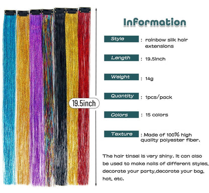 Extensão de Cabelo com Clipe de Fio Brilhante Novo - Extensões de Fio Brilhante Brilhoso Kit de Extensão de Cabelo de Fio de Fada com Clipe 49,5cm