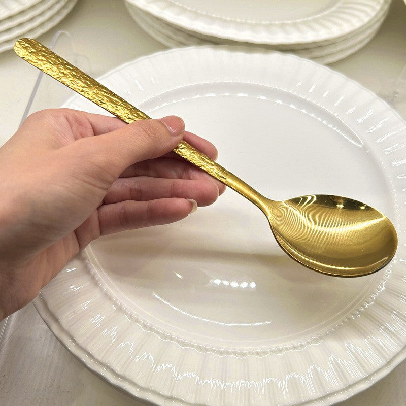 Glacier patterned stainless steel hammer patterned spoon, long handled household dining fork set dinner sets faqueiro