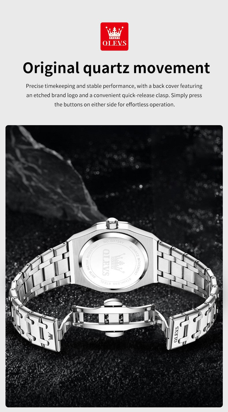 OLEVS Men's Watches Luxury Fashion Fine Steel Original Quartz Wristwatch for Man Waterproof Luminous Date Week Trend Dress 3726