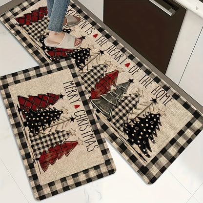 Festive Christmas Kitchen Carpet Polyester Floor Mat with Holiday Design Home Decor Rug for Kitchen, Entryway, Bathroom, Laundry