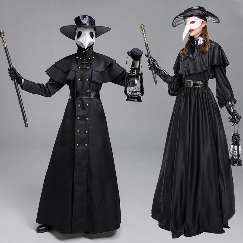 Medieval Robe Plague Doctor Cosplay Costume Bird Crow Long Mouth Mask Suit Monk Steampunk Priest Wizard Halloween Party Cloak