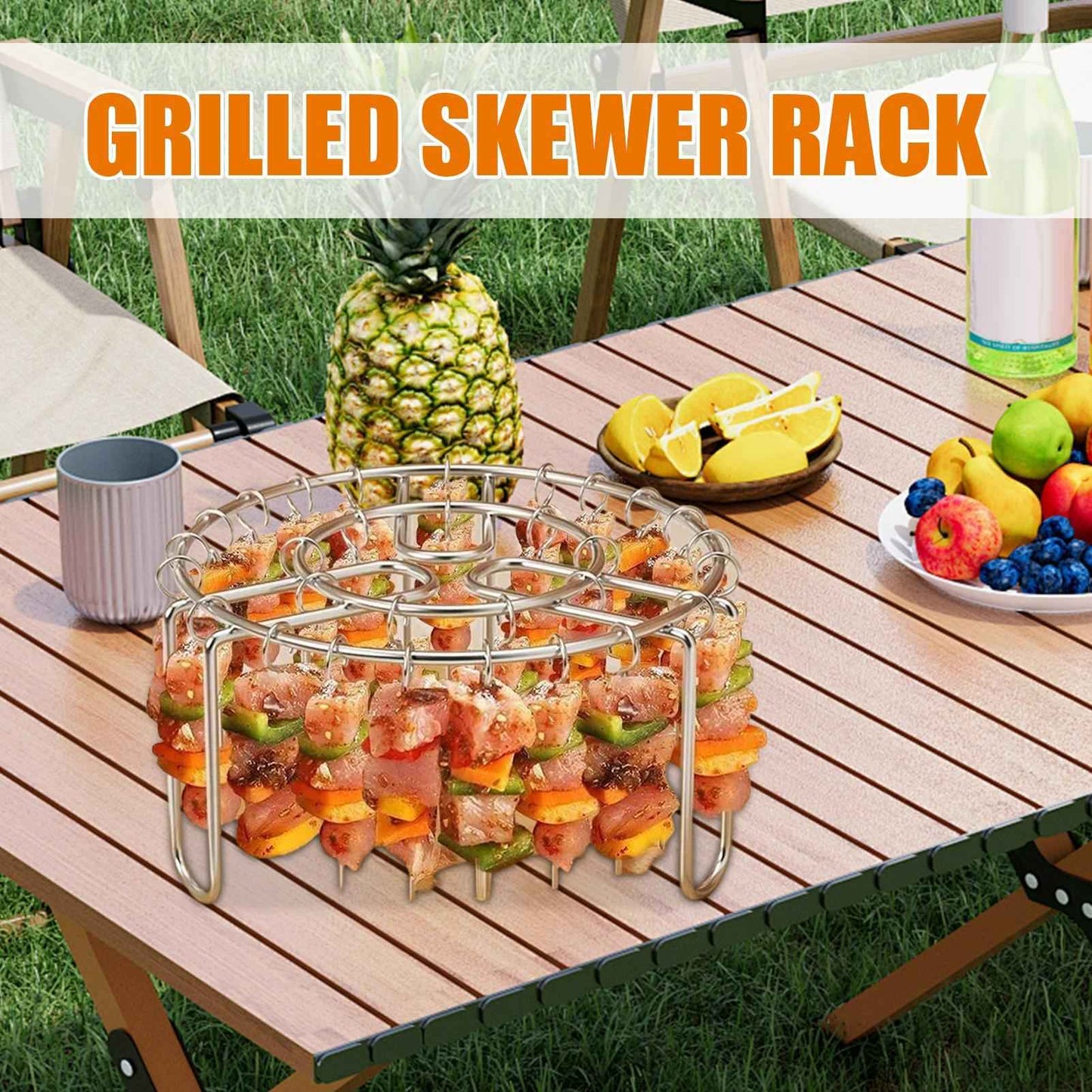 Air Fryer Grill Rack Stainless Steel Hanging Grill Skewers Non-Stick home Barbecue Kebabs Rack For Vegetable Fish Meat Shrimp