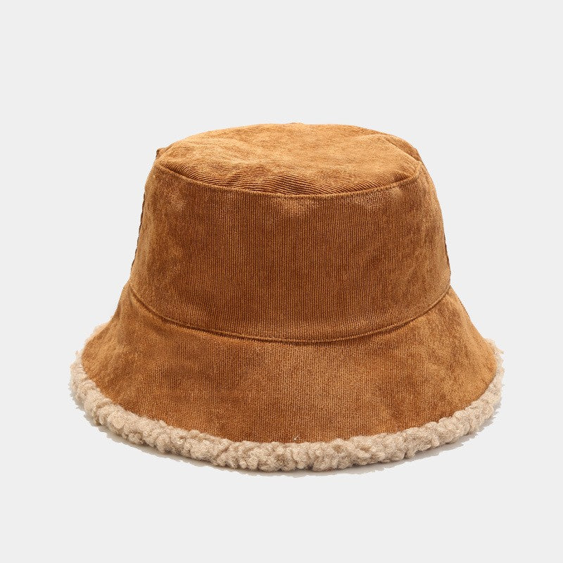 Reversible Faux Fur Bucket Hat Women Winter Lamb Wool Fleece Cap Corduroy Fisherman Hats Sunscreen Panama Caps