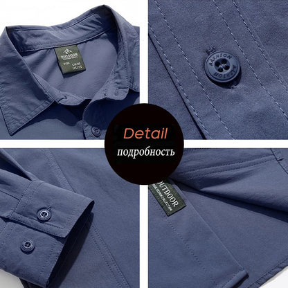 Spring Men Long Sleeve Shirts Mens Tactical Work Outdoor Cargo Shirts Men Summer Casual Breathable Quick Dry Safari Hiking Shirt