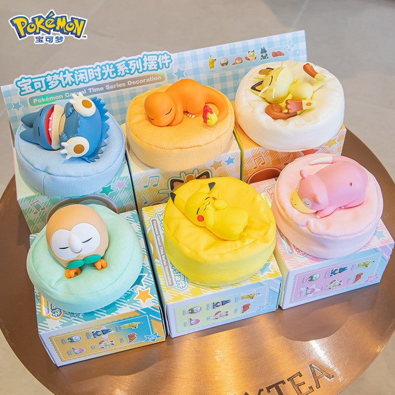 6 Estilos Novos Pokémon Casual Time Pikachu Munchlax Slowpoke Rowlet Meowth Charmander Bonecos Anime Dormindo Brinquedos de PVC Kawaii