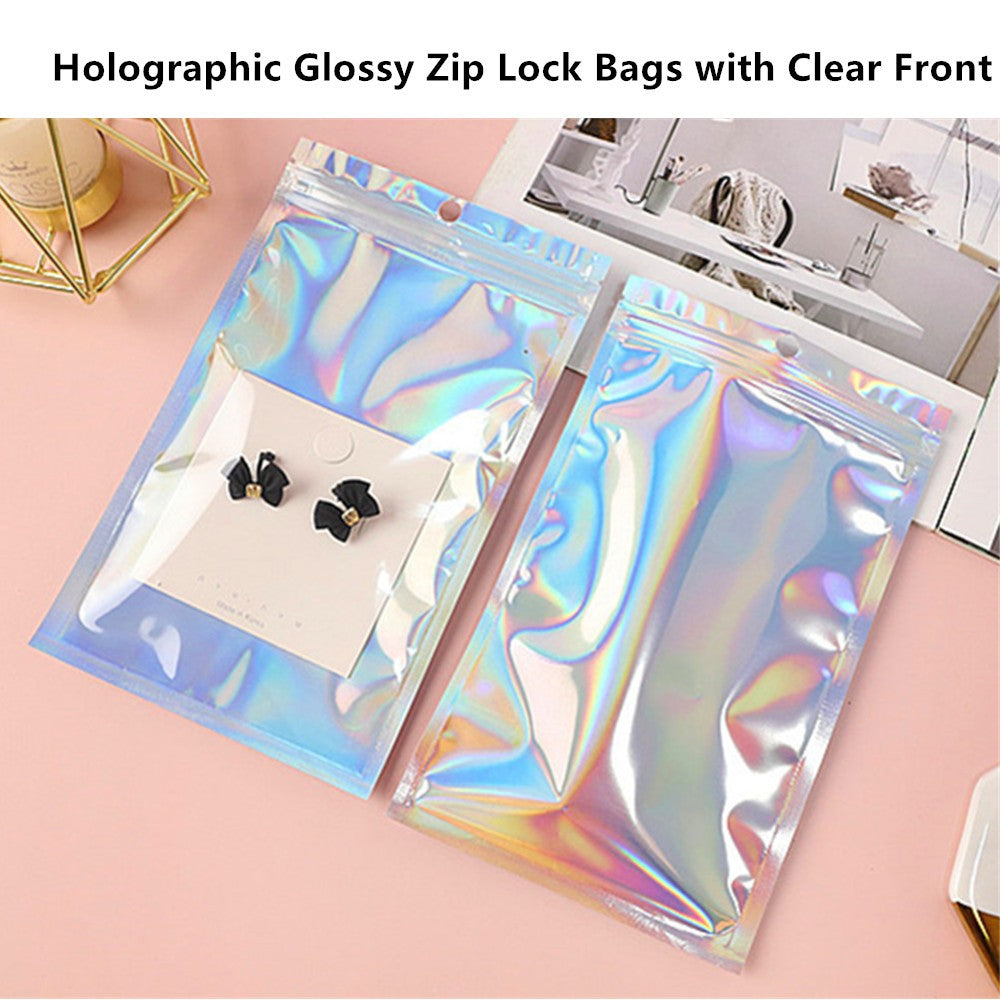 100pcs Silver Aluminum Foil Zip-lock Bags, Food Grade Aluminized Mylar Zipper Self Sealing Pouches for Cloth / Snacks Packaging