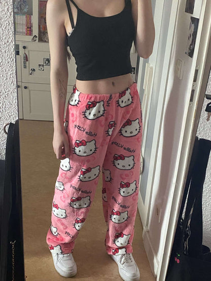 Calças de Pijama Hello Kitty Y2K Calças de Pijama Femininas Sanrio Anime Calças de Dormir para Casal de Desenho Animado Calças de Casa Roupa de Lazer para Casa