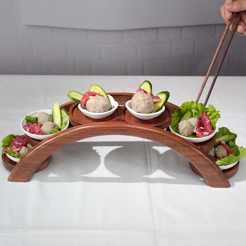 Hotpot arch bridge plate sushi bridge boat tableware Dessert wooden dim sum plate sushi tray japanese kitchen bento  sushi plate