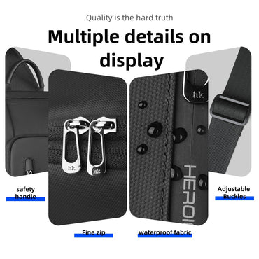 HK Anti-theft Men's Shoulder Bag Waterproof Chest Crossbody Bag with USB Oxford Leisure Satchel Multi-Pockets Sling Bag for Male