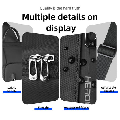 HK Anti-theft Men's Shoulder Bag Waterproof Chest Crossbody Bag with USB Oxford Leisure Satchel Multi-Pockets Sling Bag for Male
