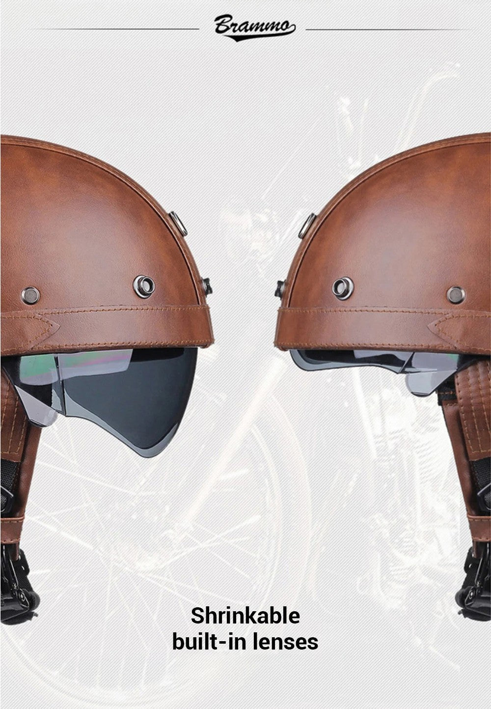 Retro Motorcycle Helmet PU Leather Moto Helmets Men Women Half Helmet HD Lens Casco Four Seasons Riding Scooter Capacetes