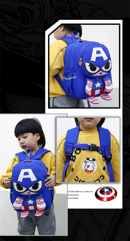Mochila Infantil Escolar de Capitão América Homem Aranha Homem de Ferro Fofa Desenho Animado para Meninos Leve para Jardim de Infância