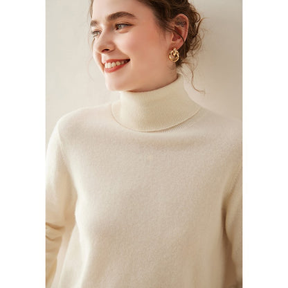 Suéter de Cashmere Feminino Gola Alta Manga Comprida Pulôver de Malha 100% Cashmere Puro Suéter Básico Versão Coreana Top Feminino