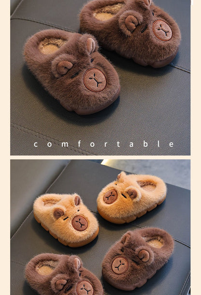 Kids Winter Warm Cotton Slippers Cute Capybara Slip-On Shoes for Boys & Girls Soft Non-Slip Soles Lightweight Easy Wear Closure