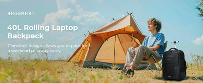 BAGSMART 17" Wheeled Laptop Backpack 40L Carry-On Water-Resistant Rolling Trolley Bag for Travel Work College Men Women