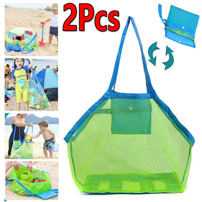2PCS Beach Toys Mesh Bag Large Mesh Sand-Away Portable Tote With Convenient Hanging Hole Breathable Foldable Storage For Toys