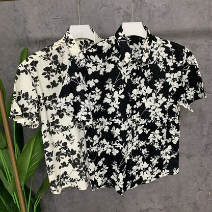 High-end  new summer big floral short-sleeved shirt for men, stylish casual half-sleeved shirt, trendy brand top