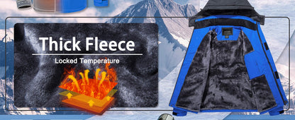 MAGCOMSEN Fleece Ski Jacket Men's Hooded Waterproof Thermal Thick Warm Camo Parka Removable Hooded Coats Winter Snowboard Anorak