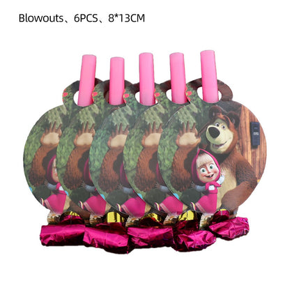 Masha and The Bear Theme Birthday Party Supplies Girls Masha Tableware Set Balloons Plates Cups for Kids Party Baby Shower Decor