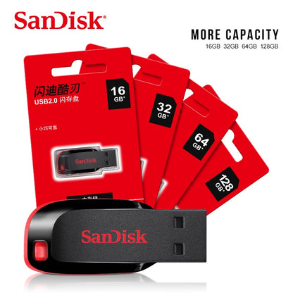 SanDisk CZ50 USB 2.0 Flash Drive 128GB 64GB 32GB U Disk 16GB USB2.0 Mini Pen Drive Memórias USB Flash USB Stick para computador