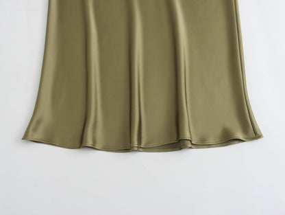 XNWMNZ Women's Fashion 2023 Flowing Satin Midi Skirt Women Vintage Elastic High