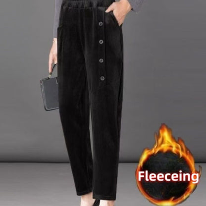 Casual Winter Thin & Thick Fleece Harem Pants Office Lady Solid Elegant Trousers Slim Women's Pants Retro Vintage Casual Pants