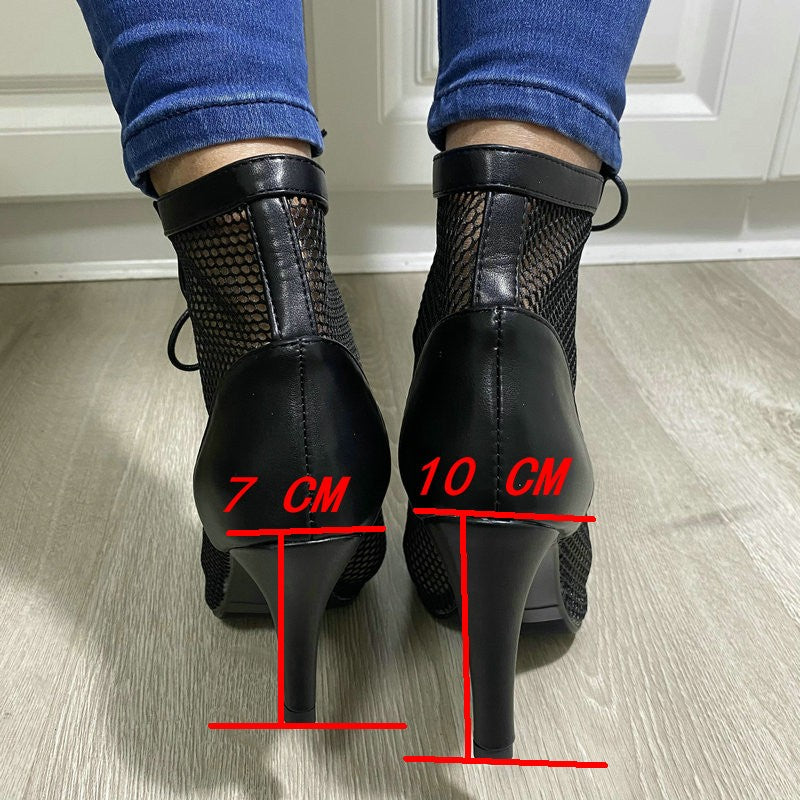 Novas Sandálias Femininas de Salto Alto Sexy Vazadas em Tela Tendência da Moda Verão Conforto Peep Toe Botas Stilettos Jazz Dance Tamanhos Grandes