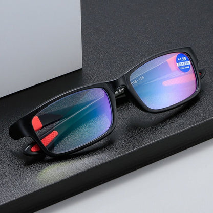 Óculos de Leitura Masculino Feminino Esportivo Antiluz Azul Armação TR90 Preta Vermelha Óculos Para Presbiopia +100 a +400