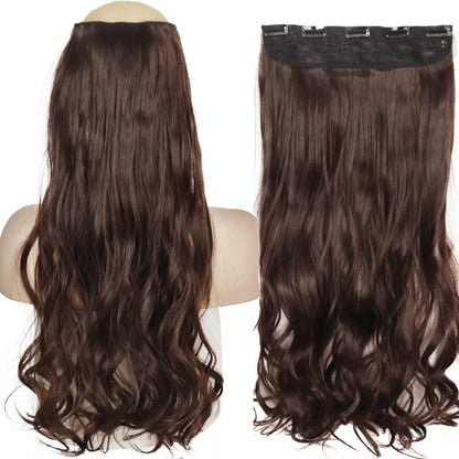 Extensão de Cabelo Liso Comprido de Fibra Sintética Resistente ao Calor com 5 Clipes 22"32" Preto Castanho Loiro