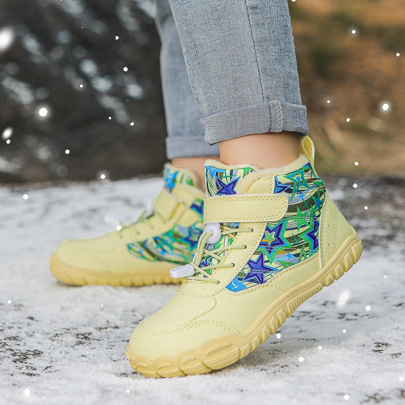 2025 Kids Barefoot Snow Boots Wide Toe Winter Insulated Waterproof Fur Lined Shoes for Boys Girls Cold Weather Outdoor Sneakers