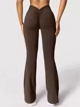 Fashion flared pants women's V back waist sports pants high waist buttocks beautiful buttocks fitness pants solid color tight La