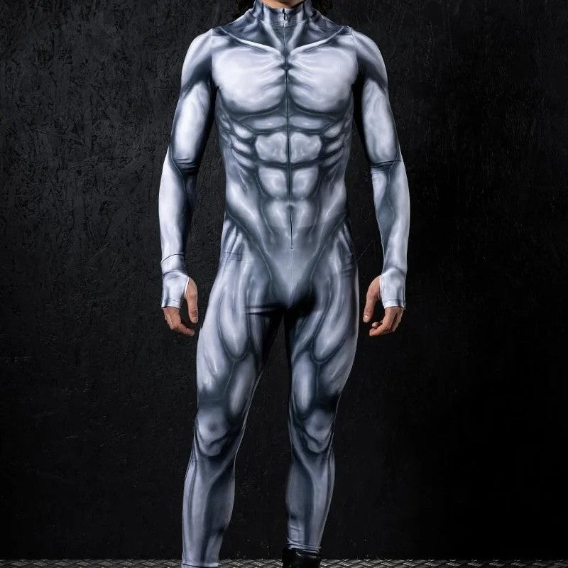 Zawaland Men Mechanical Muscle Punk Zentai Suit Carnival Cosplay Bodysuit Halloween Party Macho Costume Show Festival Jumpsuit